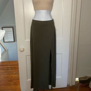 Olive green maxi skirt with side slit
